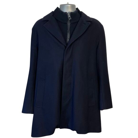 Cole Haan Navy Wool Blend Coat Men’s XL Zip Front Overcoat Lined Classic - Picture 1 of 9